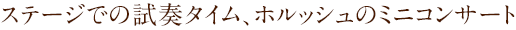 ステージでの試奏タイム、ホルッシュのミニコンサート